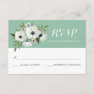 Mooie Floral RSVP Card - Munt