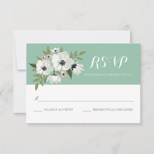 Mooie Floral RSVP Card - Munt (Voorkant)