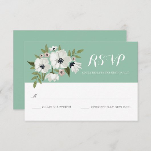 Mooie Floral RSVP Card - Munt (Voorkant / Achterkant)
