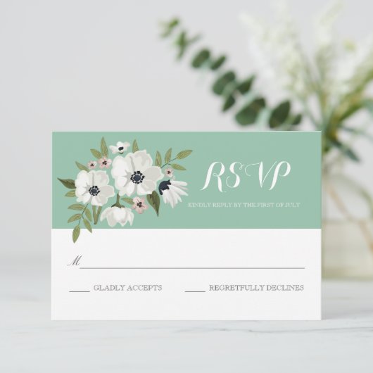 Mooie Floral RSVP Card - Munt Kaartje (Staand voorkant)