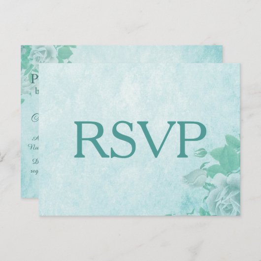 Mooie Floral RSVP in blauw Uitnodiging Briefkaart (Voorkant / Achterkant)