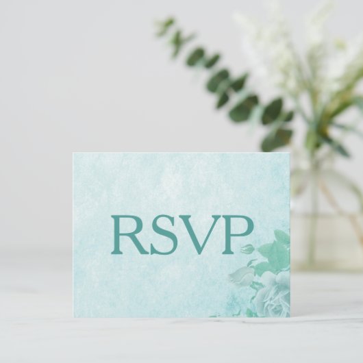 Mooie Floral RSVP in blauw Uitnodiging Briefkaart (Staand voorkant)