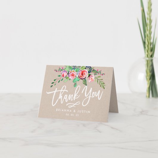 Mooie Floral Rustic Kraft Wedding Dank je wel Bedankkaart (Voorkant)