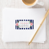 Mooie Floral Silver Glitter Navy Blue Stripes Etiket (Insitu)