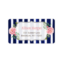 Mooie Floral Silver Glitter Navy Blue Stripes