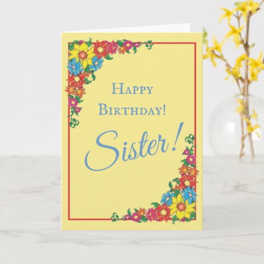 Mooie Floral Sister Birthday Kaart (Gele Bloem)