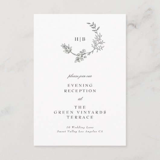 Mooie Floral Sketched Wreath Wedding Reception Informatiekaartje (Voorkant)