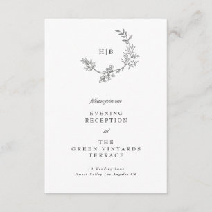 Mooie Floral Sketched Wreath Wedding Reception Informatiekaartje