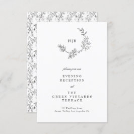 Mooie Floral Sketched Wreath Wedding Reception Informatiekaartje