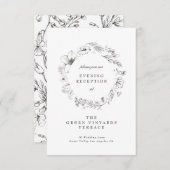Mooie Floral Sketched Wreath Wedding Reception Informatiekaartje (Voorkant / Achterkant)