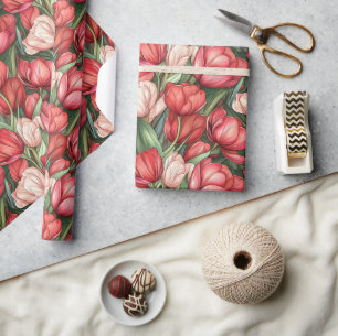 Mooie Floral Tulip Boeket Wrapping Paper Cadeaupapier