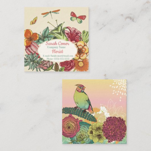 Mooie Floral Vierkante Visitekaartje (Voorkant / Achterkant)