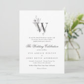 Mooie Floral 'W' Monogram Sketched Wedding Kaart (Staand voorkant)