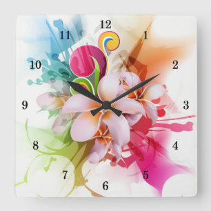 Mooie Floral-wandklok Vierkante Klok