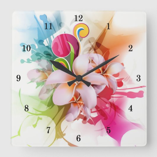 Mooie Floral-wandklok Vierkante Klok (Voorkant)