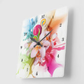 Mooie Floral-wandklok Vierkante Klok (Hoek)