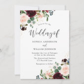 Mooie Floral Waterverf Burgundy Wedding Kaart (Voorkant)