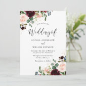 Mooie Floral Waterverf Burgundy Wedding Kaart (Staand voorkant)