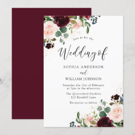 Mooie Floral Waterverf Burgundy Wedding Kaart