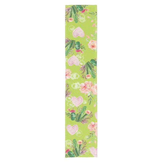 Mooie Floral waterverf Cactus Korte Tafelloper (Voorkant)