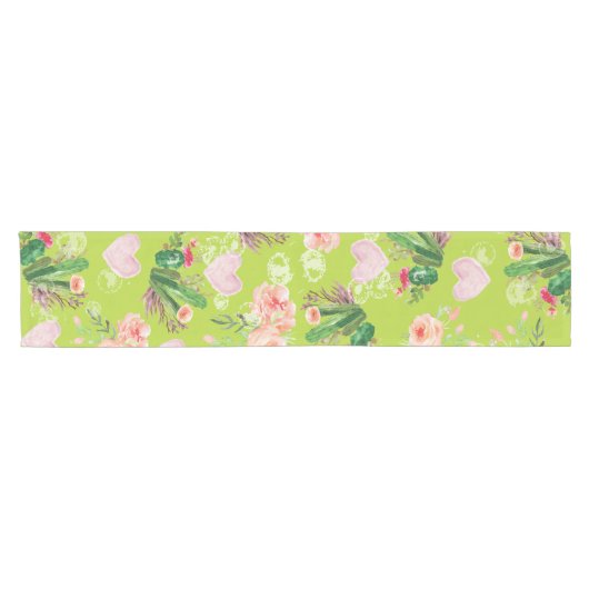 Mooie Floral waterverf Cactus Korte Tafelloper (Horizontaal)