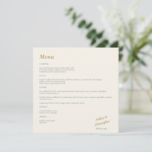 Mooie Floral Waterverf Ivoor Bruiloft Menu (Staand voorkant)