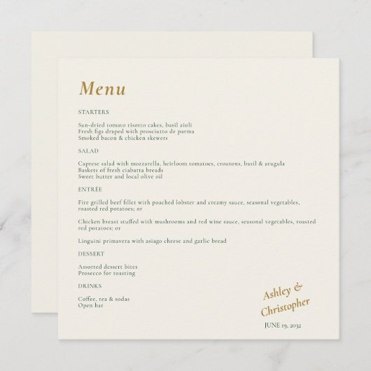 Mooie Floral Waterverf Ivoor Bruiloft Menu (Voorkant / Achterkant)