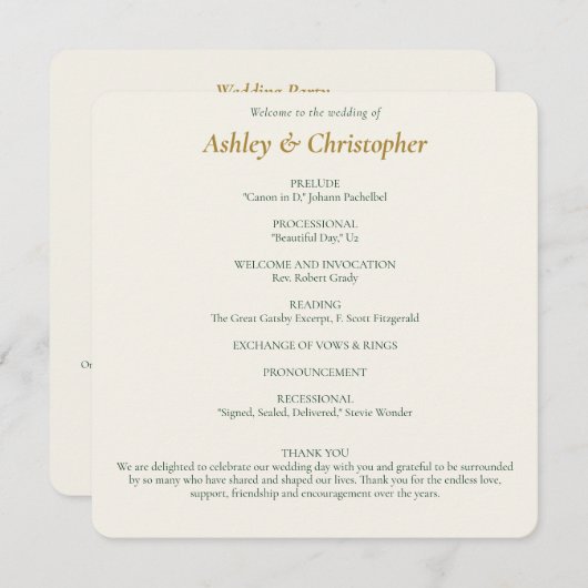 Mooie Floral Waterverf Ivoor Bruiloft Programmakaart (Voorkant / Achterkant)