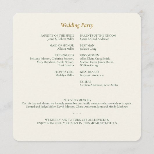 Mooie Floral Waterverf Ivoor Bruiloft Programmakaart (Achterkant)