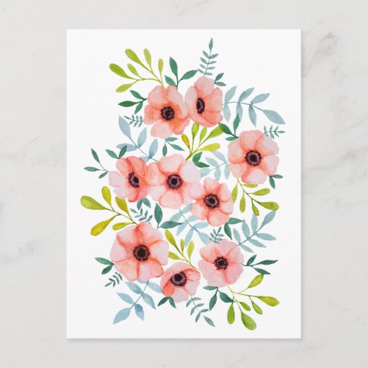 Mooie Floral Waterverf roze bloemen Briefkaart (Voorkant)