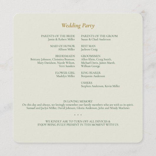 Mooie Floral Waterverf Sage Bruiloft Programmakaart (Achterkant)