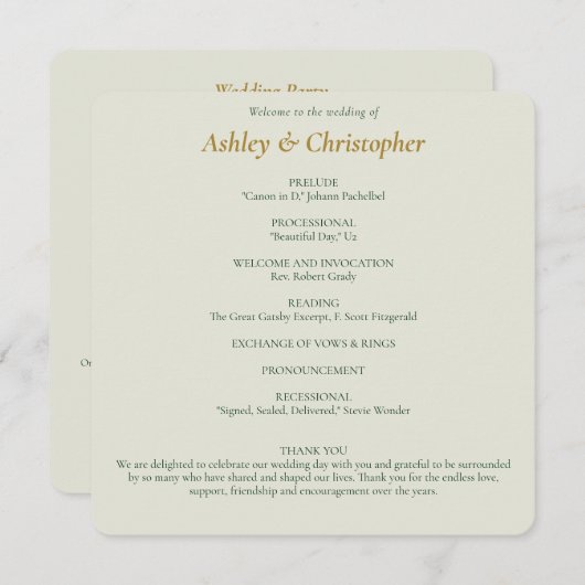 Mooie Floral Waterverf Sage Bruiloft Programmakaart (Voorkant / Achterkant)