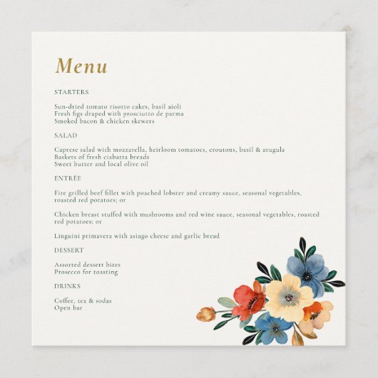Mooie Floral Waterverf Wedding Menu (Voorkant)