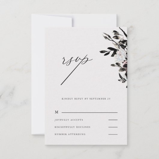 Mooie Floral Wedding Rsvp in Black (Voorkant)