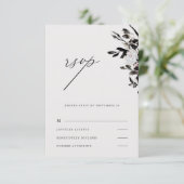 Mooie Floral Wedding Rsvp in Black (Staand voorkant)