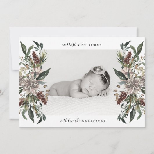 Mooie Floral White, prettige kerstfoto Feestdagenkaart (Voorkant)