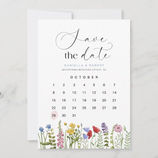 Mooie Floral Wildflower Trouwkalender Save The Date (Voorkant)