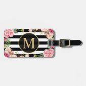 Mooie Floral Wrap Zwart Wit Strepen Monogram Bagagelabel (Voorkant horizontaal)