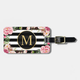 Mooie Floral Wrap Zwart Wit Strepen Monogram Bagagelabel