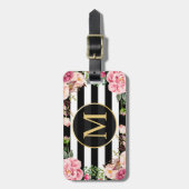 Mooie Floral Wrap Zwart Wit Strepen Monogram Bagagelabel (Voorkant verticaal)