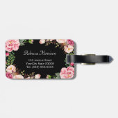 Mooie Floral Wrap Zwart Wit Strepen Monogram Bagagelabel (Achterkant horizontaal)