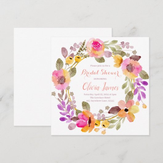 Mooie Floral Wreath Bridal Shower Uitnodiging (Voorkant / Achterkant)