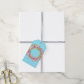 Mooie Floral Wreath Pink Flowers op Aqua Gift Cadeaulabel (Met Touw)