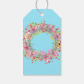 Mooie Floral Wreath Pink Flowers op Aqua Gift Cadeaulabel (Achterkant)