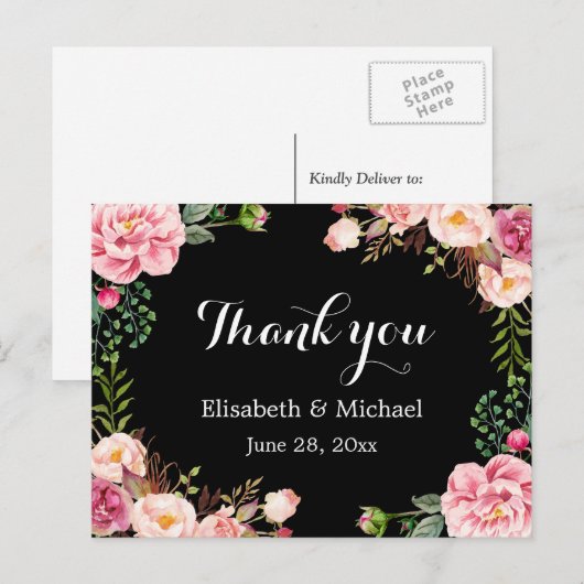 Mooie Floral Wreath Wrap - Dank u Briefkaart (Voorkant / Achterkant)