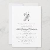 Mooie Floral 'Z' Monogram Sketched Wedding Kaart (Voorkant)