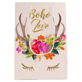 Mooie florale Boho Love Reindeer Antlers Lashes Medium Cadeauzakje (Achterkant)