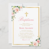Mooie florale faux gouden lijst doop uitnodiging (Voorkant)