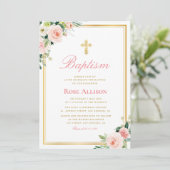 Mooie florale faux gouden lijst doop uitnodiging (Staand voorkant)