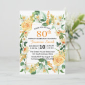 Mooie Florale Oranje 80ste verjaardag Kaart (Staand voorkant)